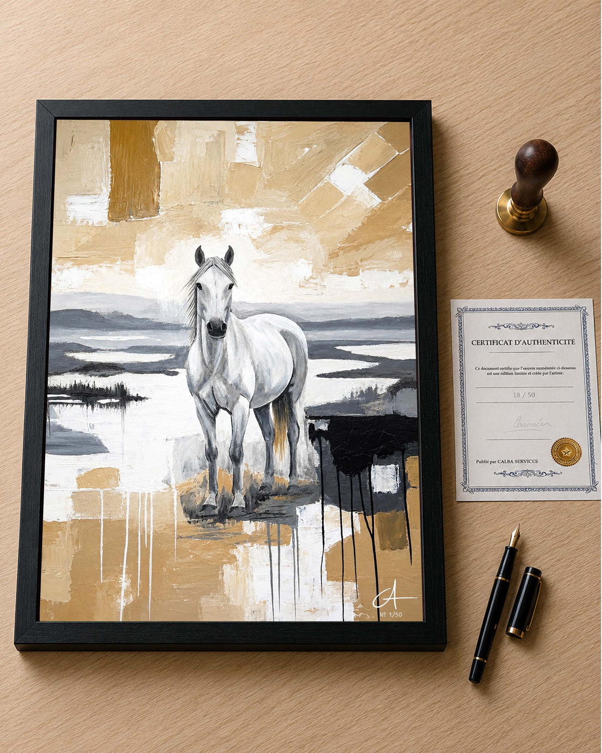 Cheval de Camargue 70 x 50 cm