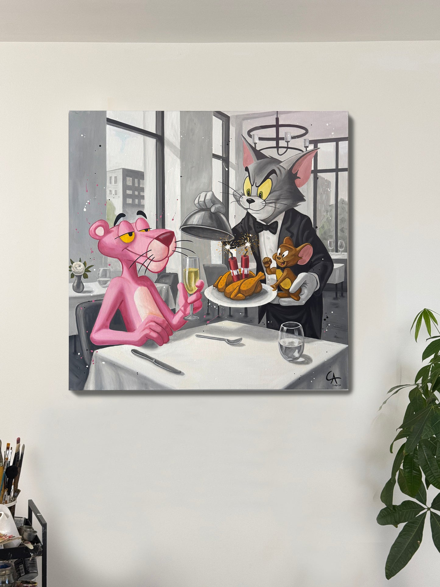 Cauchemar au restaurant 100 x 100 cm