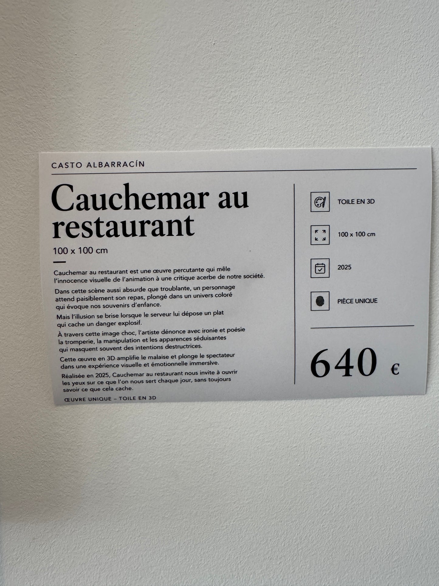 Cauchemar au restaurant 100 x 100 cm