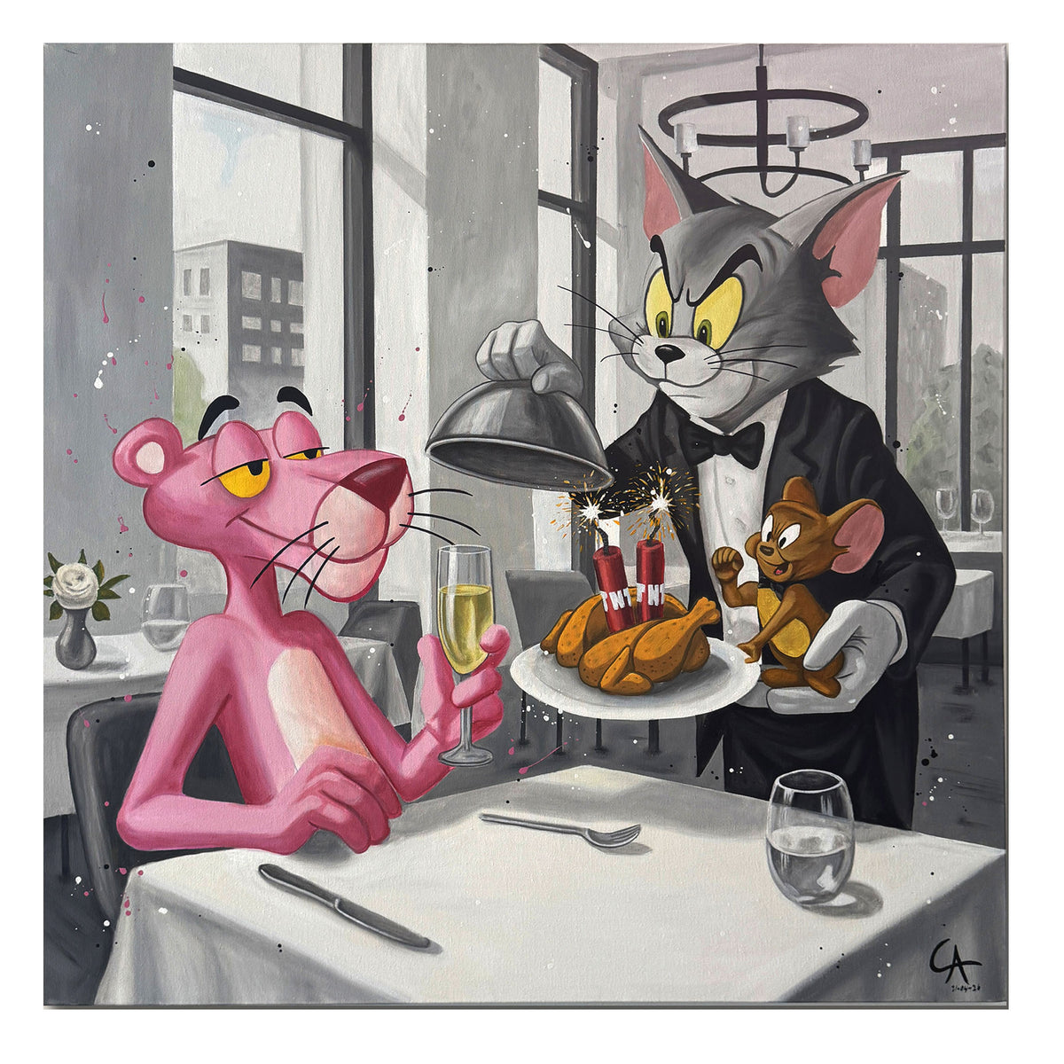 Cauchemar au restaurant 100 x 100 cm