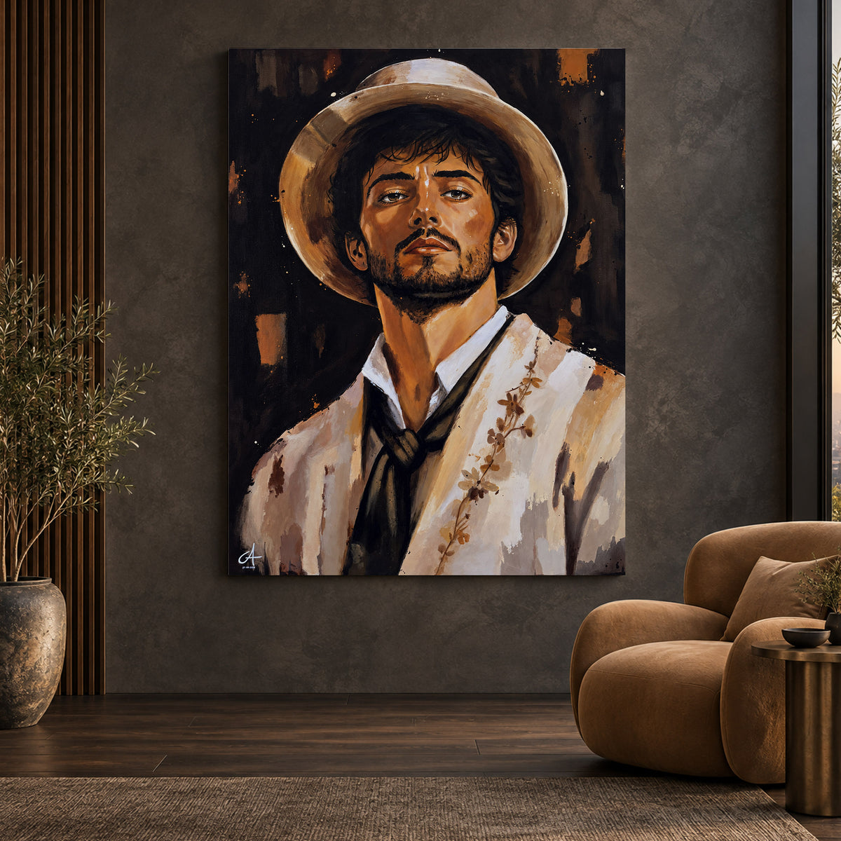 Le Gardian en situation dans un intérieur contemporain, simulation décorative.