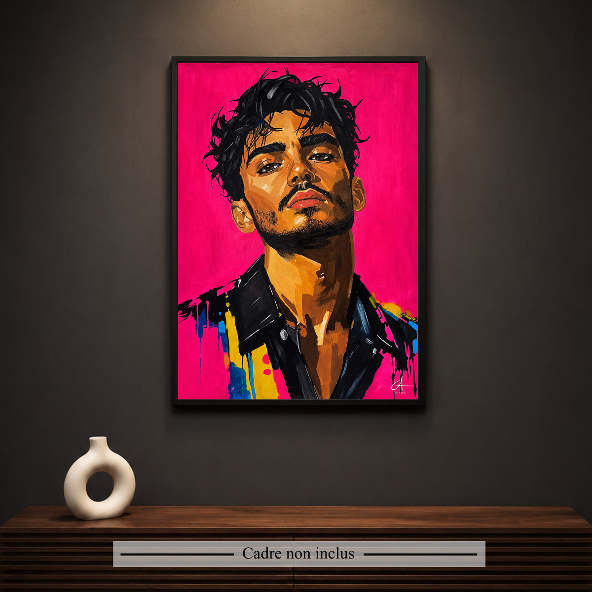 Portrait homme rose 50 x 70 cm