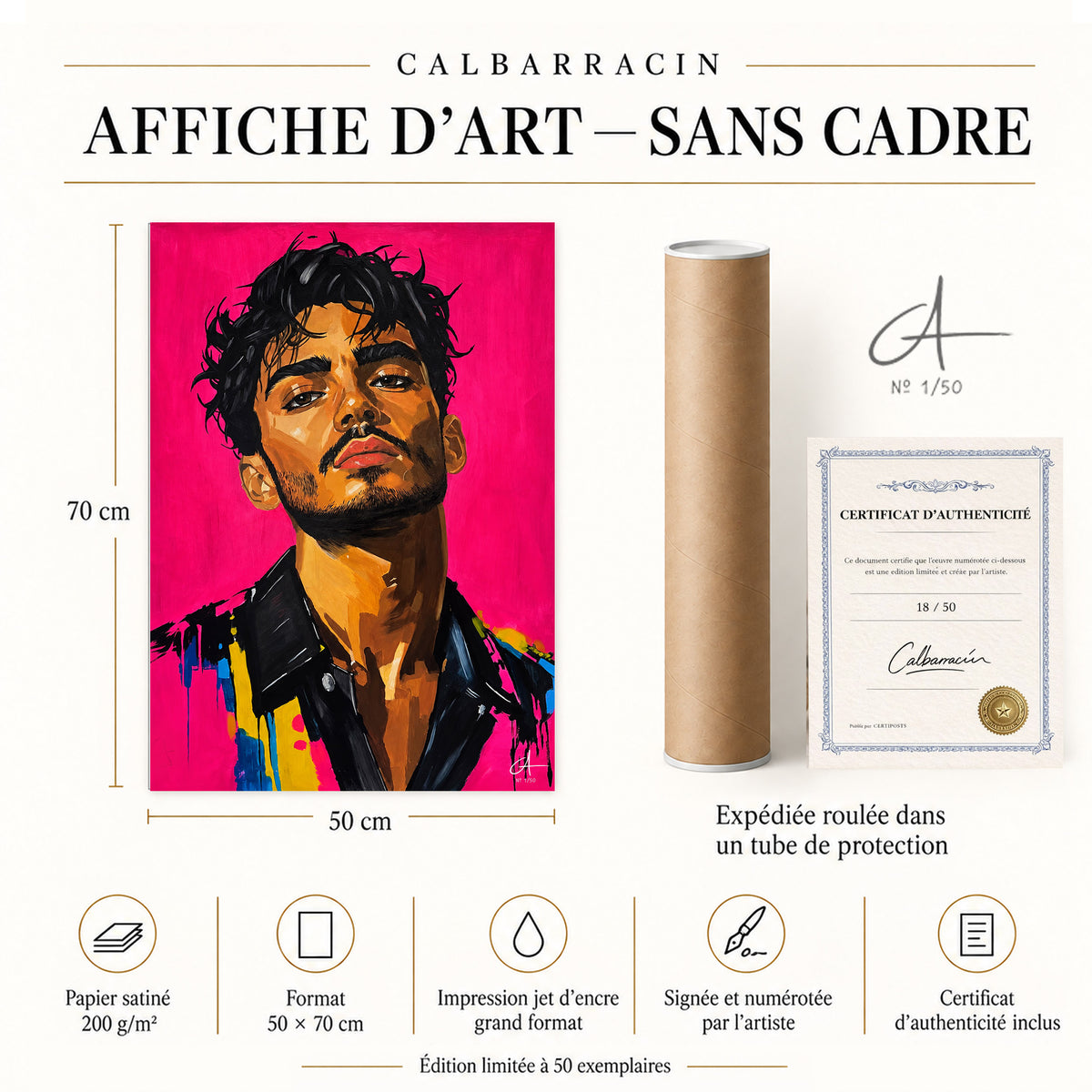 Portrait homme rose 50 x 70 cm